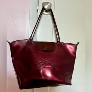 Longchamp Modele Depose Shiny Wine Colored Tote Bag - Used